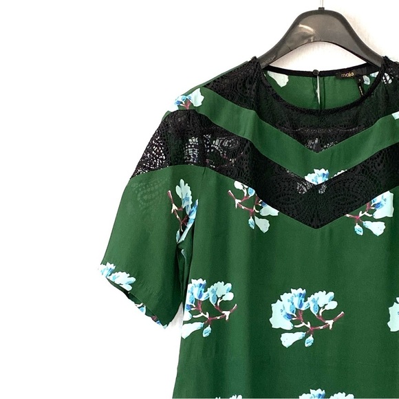 Maje Asymmetric Lace Trimmed Floral Print Silk Blend Dress - Picture 4 of 15